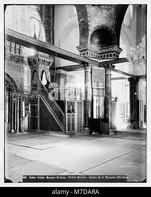 A photograph of the cedar pulpit in the al-Aqsa Mosque, showcasing ...