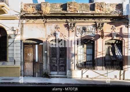 Montevideo, Uruguay - February 25th, 2018: Facade of an old house at the downtown of Montevideo. Stock Photo
