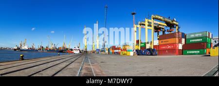 Montevideo, Uruguay - February 25th, 2018: Panoramic view of the Port of Montevideo in Uruguay, South America. Stock Photo