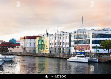 Bridgetown, Barbados - January 31th, 2018: View of the Constitution River at the Bridgetown waterfront. Stock Photo