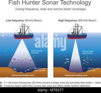 Sonar signal systems are generally used underwater for range finding and detection. Active sonar emits an acoustic signal, or pulse of sound Stock Vector