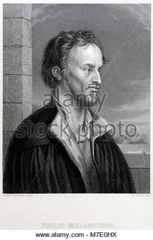 Philip Melanchthon portrait was a German Lutheran reformer, and collaborator with Martin Luther 1497 – 1560, antique engraving from c1850 Stock Photo