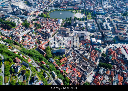 Bergen is a city and municipality in Hordaland on the west coast of Norway. Bergen is the second-largest city in Norway. The view from the height of b Stock Photo