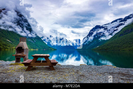 Beautiful Nature Norway natural landscape. lovatnet lake. Stock Photo