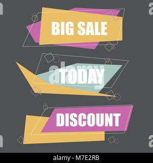 Set of trendy flat geometric vector banners. Pink and yellow colors and shapes Stock Vector