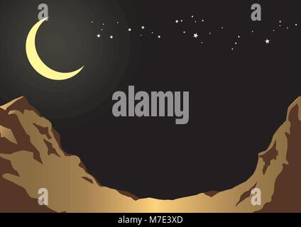 Background  moon night and rocky mountains in front. Illustration vector. Stock Vector