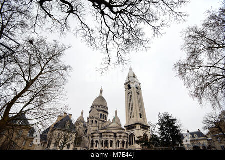 Sacré-Coeur Basilica under Snow in Winter, Paris, France Stock Photo