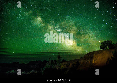 Beautiful Milky way shot at Arches National Park, Utah USA. Astronomy site Utah low light pollution famous tourist spot Stock Photo