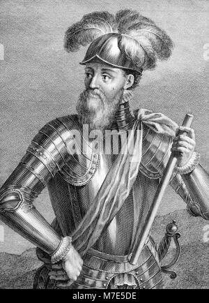 Francisco Pizarro (c.1471-1541). Portrait of the Spanish conquistador, engraving by Rafael Esteve, 1791 Stock Photo