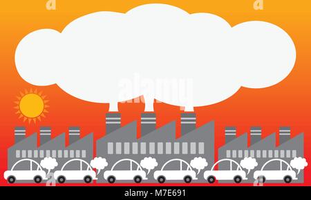 Air pollution from urban. Smoke-shaped white space design for your text. Red background. Education graphic vector. Stock Vector