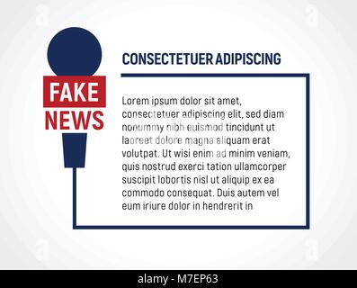 Microphone wire frame with text, fake news, false broadcast vector illustration. Newsletter template, vector illustration. Stock Vector