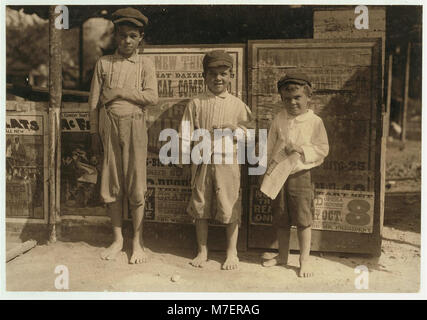 San Antonio newsboys need supervision. Here are three brothers - Sasser family, 729 Porter Street. The youngest one is five years old and makes 30 cents a day. Lawrence is seven years old LOC nclc.03878 Stock Photo
