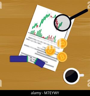 Crypto market analysis. Vector finance analysis bitcoin, business market chart exchange illustration Stock Vector