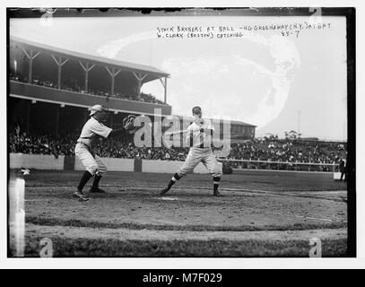 Stock Brokers Ball Game (N.Y. - Boston), N.G. Greenaway (N.Y.) at bat, W.Clark (Boston) catching LCCN2014680473 Stock Photo