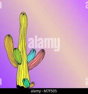 Vector cactus on grunge pink violet background. Minimal fashion trendy art Stock Vector