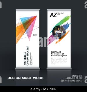 Abstract business vector set of modern roll up banner stand design Stock Vector