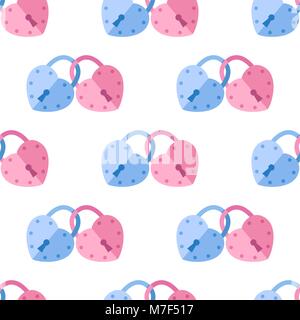 Vector seamless pattern from padlock couple with heart shape. background for Valentine day Stock Vector