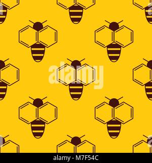 Vector seamless pattern of bee logo on honey background. Simple bee logotype Stock Vector