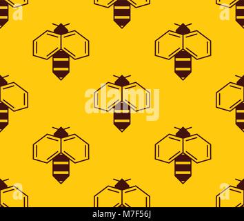 Vector seamless pattern of bee logo on honey background. Simple bee logotype Stock Vector