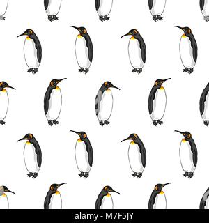 vector seamless pattern of penguin on white background. Illustration of bird Emperor penguins Stock Vector