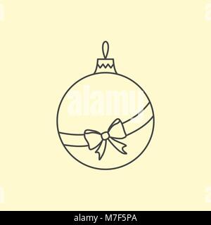 Vector simple Christmas tree ball with ribbon and bow. Line art design Stock Vector