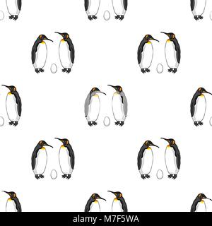 Vector seamless pattern of bird penguin couple with egg. Emperor penguin family Stock Vector