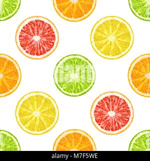 Vector seamless pattern from citrus slices. Orange, lemon, lime, grapefruit slices Stock Vector