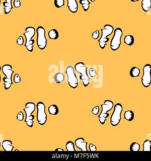 Vector seamless pattern of simple clown fishes. Marine background Stock Vector