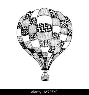 Vector hot air balloon in zentangle style. Coloring page book. Hand drawn hot air balloon Stock Vector