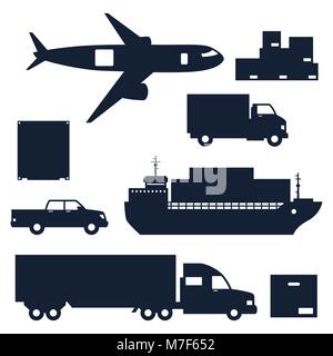 Freight cargo transport icons set in flat design style Stock Vector