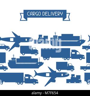 Freight cargo transport icons seamless pattern in flat design style Stock Vector