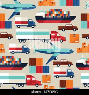 Freight cargo transport seamless pattern in flat design style Stock Vector