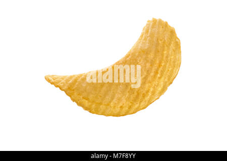 Single potato chip on white background close-up isolated Stock Photo