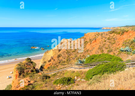 Steps to beautiful sandy Praia da Rocha beach in Portimao town, Algarve, Portugal Stock Photo