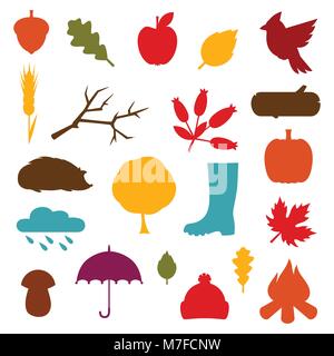 Autumn icon and objects set for design Stock Vector