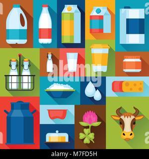 Illustration with dairy products in flat design style Stock Vector