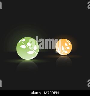 Two glowing fluorescent balls. Stock Vector