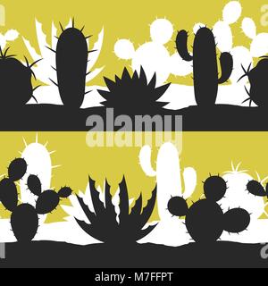 Cactuses and plants stylized natural seamless pattern Stock Vector