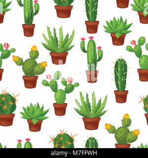 Seamless pattern of abstract cactuses in flower pot Stock Vector