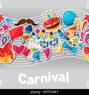 Carnival show and party seamless pattern with celebration stickers Stock Vector