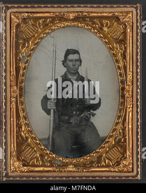 A historical photograph featuring an unidentified Confederate soldier ...