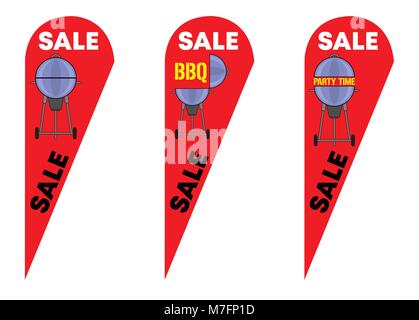 Teardrop Feather Flags for BBQ Party Sale. All the objects are in different layers and the text types do not need any font. Stock Vector