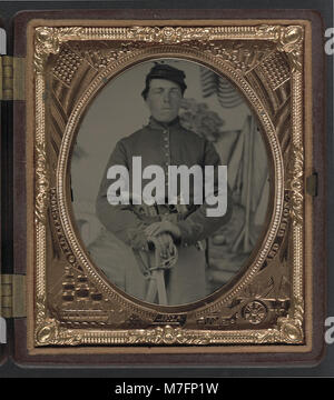 A historical photograph depicting an unidentified Confederate soldier ...