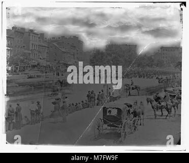 Washington, D.C. View of Pennsylvania Avenue from 9th Street, with mounted officers, band, and infantrymen with fixed bayonets at a halt LOC cwpb.04349 Stock Photo