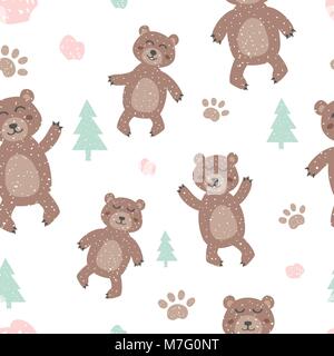 Childish seamless pattern with cute bear. Creative texture for fabric Stock Vector