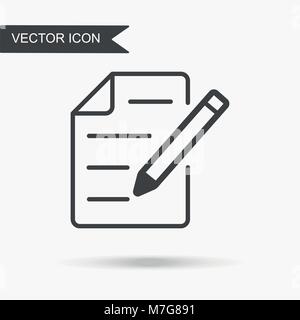 Modern and simple vector illustration of a document icon with a pencil. Flat image with thin lines for application, website, interface, presentation,  Stock Vector