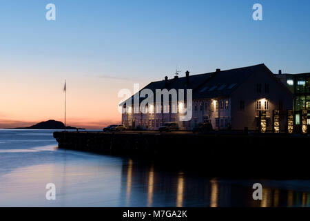 Harbour at Alesund, Norway at dusk with long exposure Stock Photo
