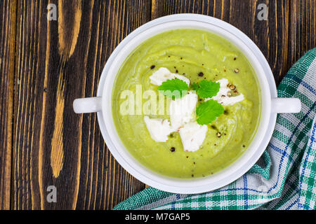 Vegetarian menu. Soup cream from broccoli Stock Photo
