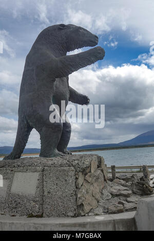 A Milodon statue welcomes visitors to the town of Puerto Natales, Chile Stock Photo