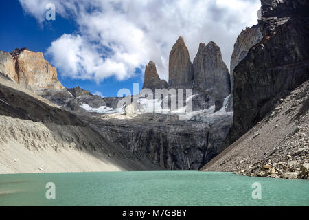 Base of the Towers (Base Las Torres), Torres del Paine National Park, Chilean Patagonia Stock Photo